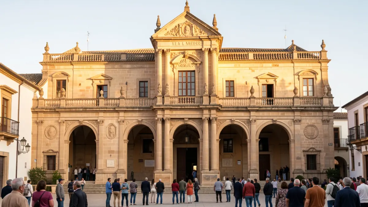 Fachada històrica del Convent de la Merced a Elx, il·luminada pel sol de la vesprada.