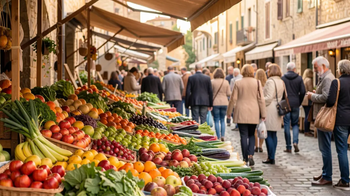 Imatge genèrica d'un mercat de productes ecològics amb fruites i verdures fresques.